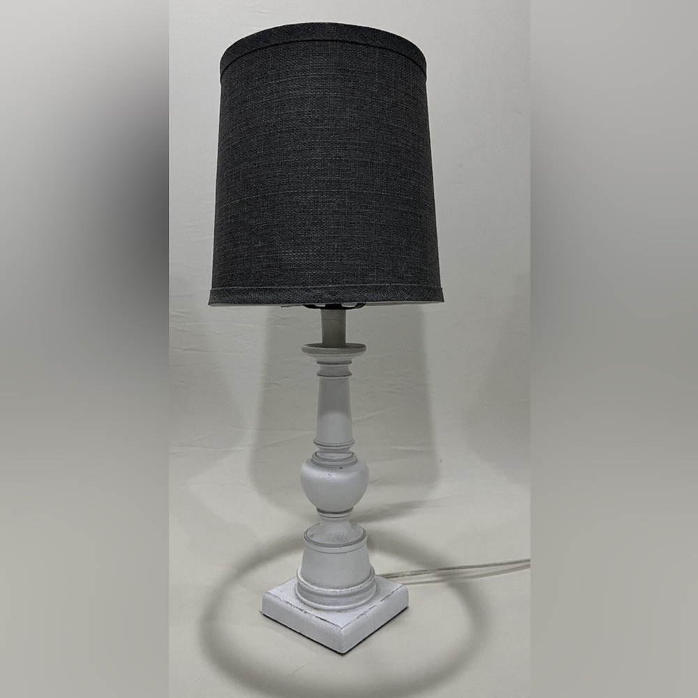 Cottagecore white wood shabby chic Table Desk Lamp with Grey Gray Shade 20” - Picture 2 of 14